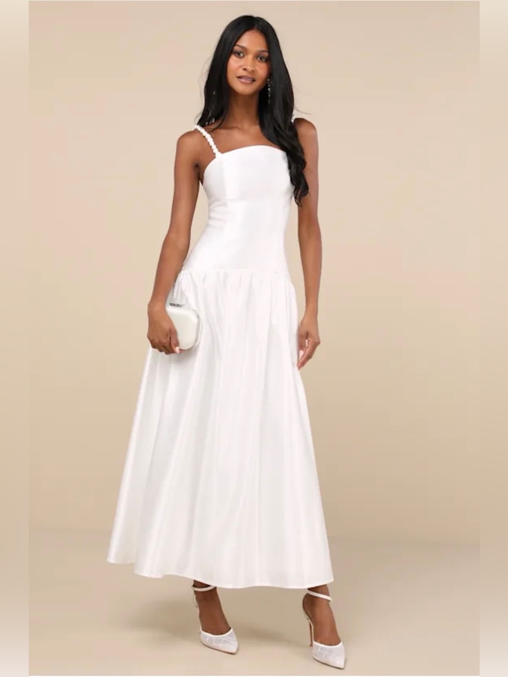 Lulu's White Maxi Dress with Spaghetti Straps